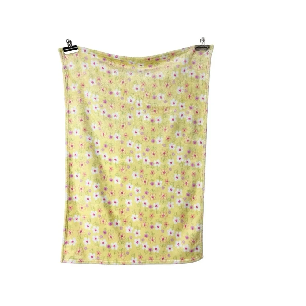 Duck Duck Goose Floral Baby Blanket Yellow Pink Flowers Plush Fleece Lovey